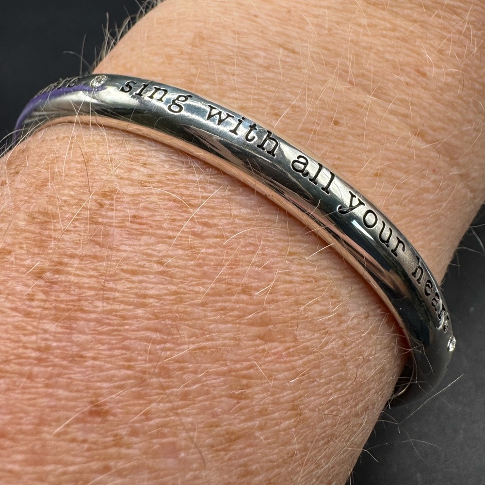 Brighton Bangle Dance Sing Follow Reach Quotes Silver Clear Crystals Bracelet